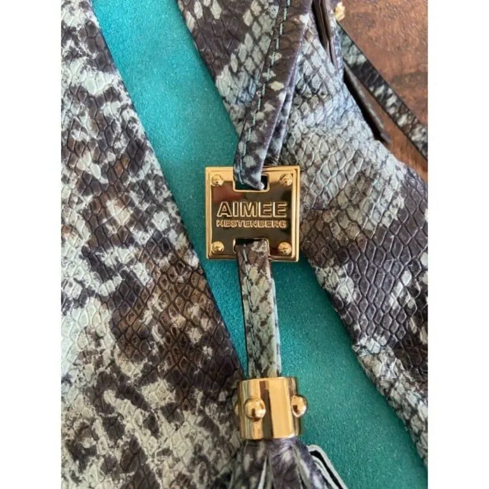AIMEE KESTENBERG SNAKESKIN VEGAN LEATHER w Turquoise Shoulder Bag-Like New Condi